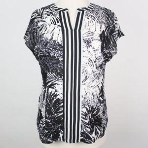 Talbots Womens Petite Small Floral V-Neck Blouse Top